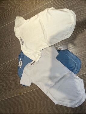 Bonpoint White, Cream, and Blue Baby One-Piece Bodysuits - Set of 3